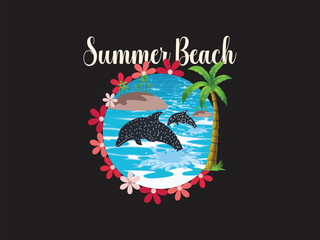 Wall Mural - Relaxing summer beach scene t shirt with tropical vibes graphic