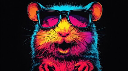 Wall Mural - Colorful Rat with Sunglasses Illustration