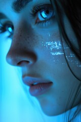 Poster - Woman's Face with Blue Light