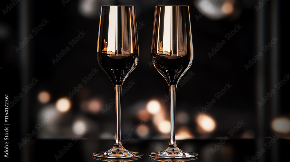 Sleek champagne glasses with sparkling bubbly, celebrating New Year ...
