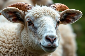 there are two sheep with horns standing in a field