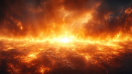 Blazing sun engulfed by vibrant flames and radiant cosmic light image