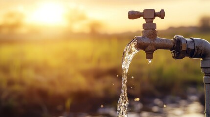 Sticker - Rural Water Tap Under Warm Light at Sunset