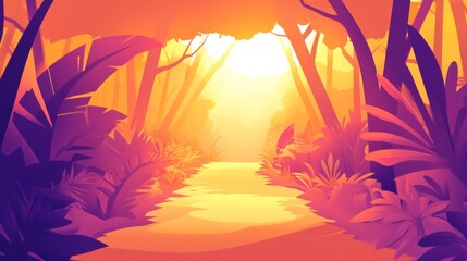 Sticker - Vibrant Forest Path with Bright Light and High Contrast