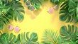 © PUTRI - Minimalist summer concept with a palm tree beach sunglasses on blank yellow green background