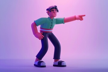 Poster - 3D cartoon character pointing towards something, showcasing direction or guidance.