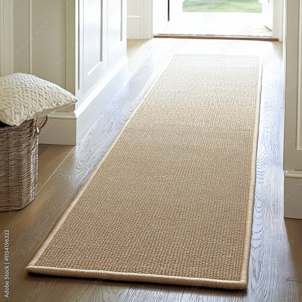 Natural fiber sisal runner rug in bright hallway, enhancing space with ...