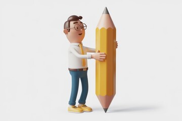 Poster - A cartoon businessman proudly holds a giant yellow pencil, symbolizing creativity and writing.
