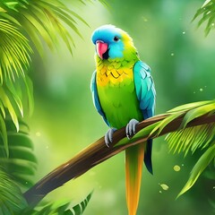 a parakeet is perched on a tree, with a green natural feel