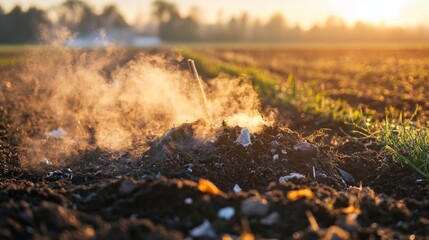 Wall Mural - Morning Light on Agricultural Soil Contamination