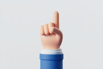 Poster - A 3D cartoon hand in a blue suit points upward, indicating selection, choice, or attention.