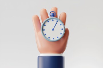 Leinwandbilder - A 3D cartoon hand holds a stopwatch, symbolizing time management and efficiency.