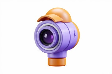 Poster - A stylized 3D render of a purple and orange camera with a cap-like visor.