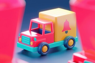 Poster - A cute cartoon truck carrying a notification bell, symbolizing delivery updates.