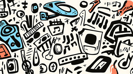 colorful music doodle background illustration.