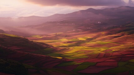 Wall Mural - Serene Farmland at Dusk with Vibrant Colors