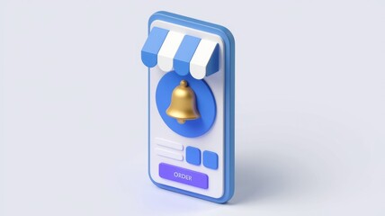 Aufkleber - Mobile app notification of order confirmation with a golden bell icon and a striped awning.