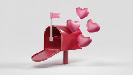 Aufkleber - Red mailbox with pink hearts floating around it, symbolizing Valentine's Day love letters.