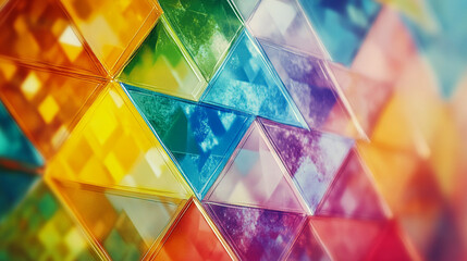 Poster - Colorful geometric pattern of vivid triangles creating a vibrant design. 
