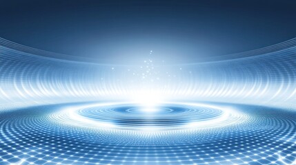 Poster - Abstract glowing blue energy circle on grid floor.