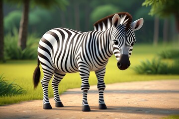 Wall Mural - zebra standing on a dirt path in a grassy area