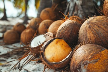 Wall Mural - Coconuts on Sandy Beach