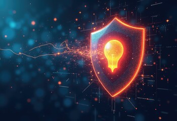 Poster - A glowing light bulb icon inside a shield  representing the protection of ideas.