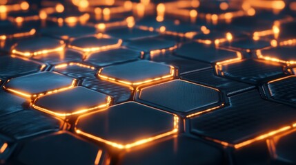 Poster - Abstract background with glowing hexagons. Futuristic technology honeycomb mosaic. 3D render illustration