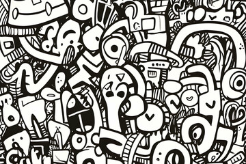 Abstract Black White Doodle Art Background Texture Design for Web Print.