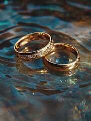 Canvas Print - Two gold wedding rings on table