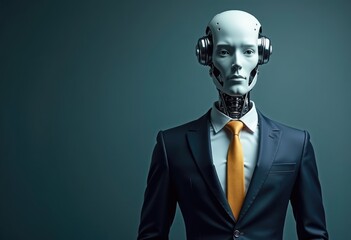 Poster - A humanoid robot in a suit  representing the future of artificial intelligence.