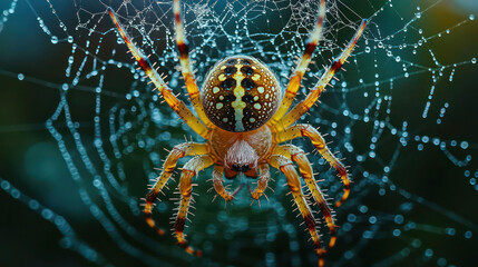 A close-up of a spider meticulously weaving its web, showcasing the intricate patterns of nature's design.