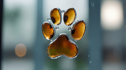 Poster - Paw Print of Oil on Glass, Concept of Pet, Nature, and Pollution