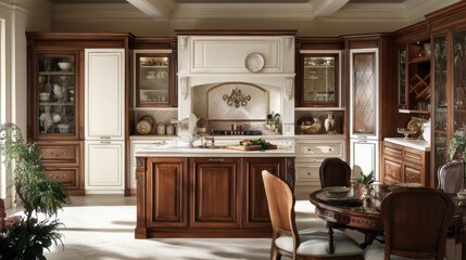 Wall Mural - Elegant spacious kitchen design with wooden cabinetry and island