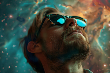 Poster - astronaut in neon space landscape generative ai picture