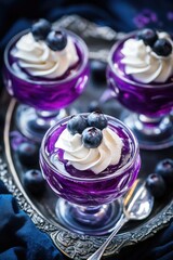 Wall Mural - Blueberry desserts on silver tray