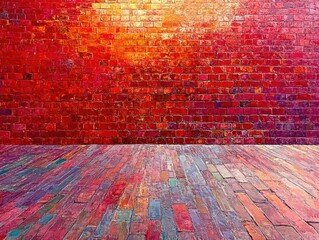 Canvas Print - Red Brick Wall with Wooden Floor