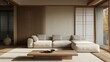 © Vlad - Cozy Beige Couch in Japandi Living Room: Modern Minimalist Interior Design