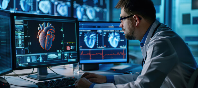 Graphic Designer Editing Heart Health Animation in Modern Studio Setting