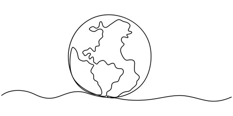 Aufkleber - Planet Earth Continuous Line Icon, Globe. Earth globe one line drawing of world map minimalist vector illustration isolated on white background. Continuous line drawing, pro vector illustration.