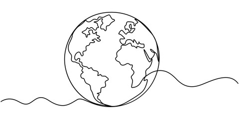 Aufkleber - Planet Earth Continuous Line Icon, Globe. Earth globe one line drawing of world map minimalist vector illustration isolated on white background. Continuous line drawing, pro vector illustration.