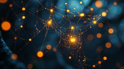 Wall Mural - Web A network of glowing threads weaving an intricate web. Generative AI