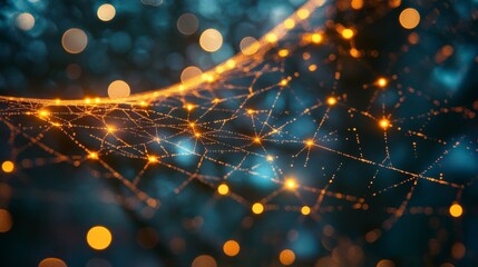 Wall Mural - Web A network of glowing threads weaving an intricate web. Generative AI