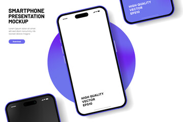Aufkleber - Realistic smartphone mockup. Mobile phone vector with isolated on white background. Device front view. 3D mobile phone with shadow. Realistic, high quality smart phone mockup for ui ux presentation.