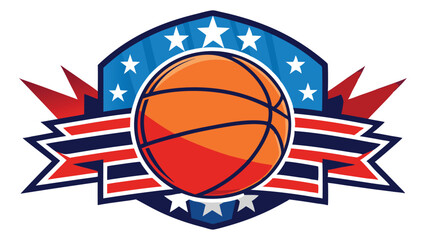 Aufkleber - Creative vector design featuring a basketball and star motifs in red, blue, and white colors, perfect for sports themes or team branding
