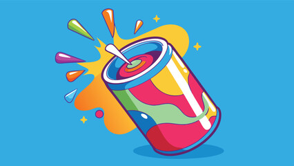 Fototapete - Colorful vector design of a beverage can with splashes and dynamic elements on a bright background