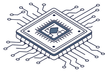 Aufkleber - Vector illustration of a modern microchip with circuit connections and design elements for technology and electronics themes