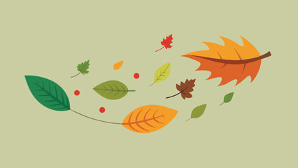 Poster - Vibrant autumn leaves swirling around a bright sun in a delicate vector illustration for seasonal decor and design