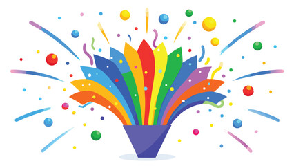 Fototapete - Colorful explosion of vibrant shapes and patterns creating a joyful atmosphere against a light blue background
