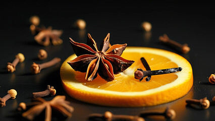 Canvas Print - Star anise, cloves, and orange slice